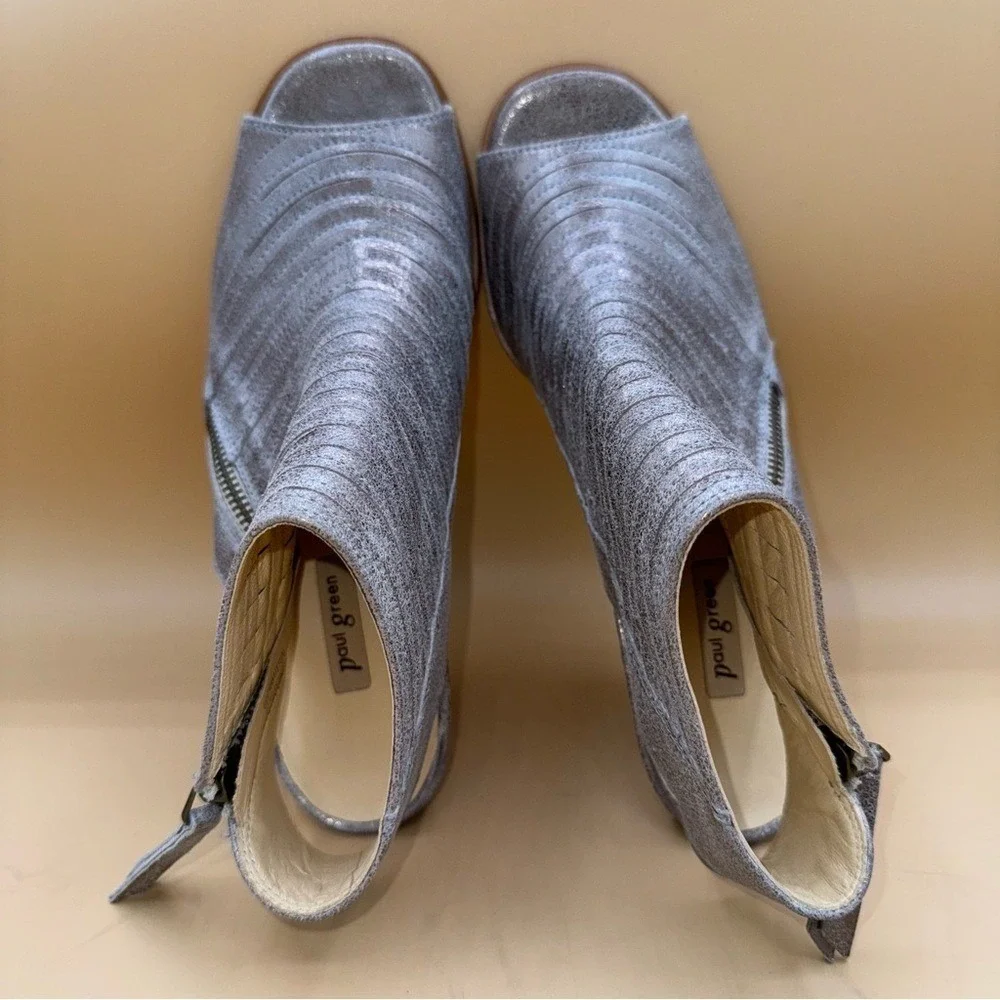Paul Green‎ Cayanne Brushed Silver Metallic Peep-toe heels, Women's 5.5, EUC